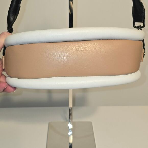 Think Royln Small Crescent Shoulder Crossbody Bag 2 Strap Colorblock Black Tan - Picture 6 of 12